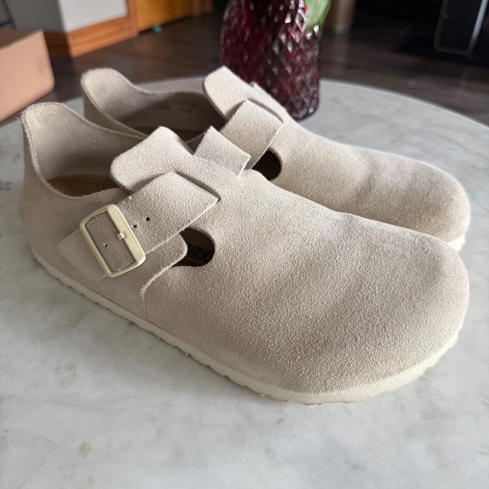 Birkenstock London Suede Buckle Clogs Beige - Size 44 (11M)